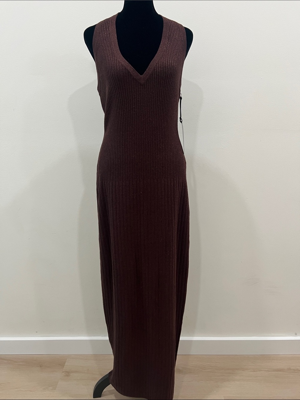 ASHLEY GRAHAM Knit V-Neck Halter Dress - Safari Brown